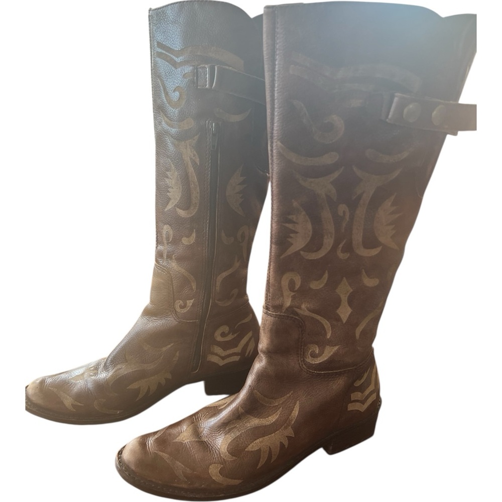 Stylish Brown Leather Embroidered Boots